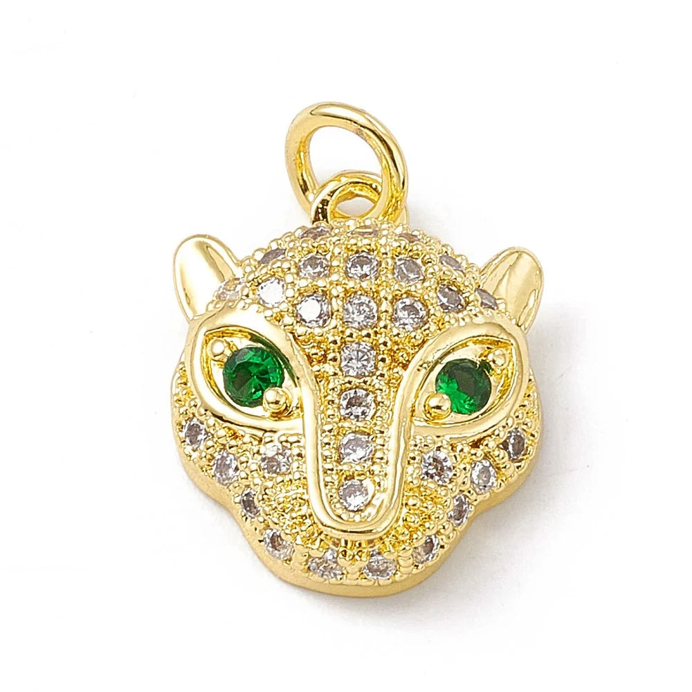 Collier + Pendentif tête de panthère dorée – yeux verts & zircons