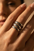 Bague ouverte triple dôme argentée – Acier inoxydable | Bague femme moderne