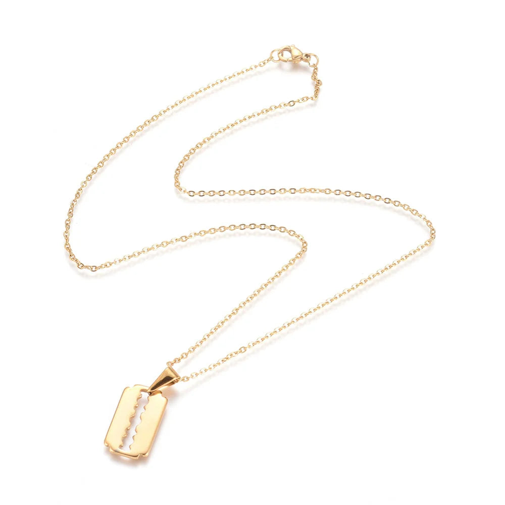 Collier Pendentif Lame de Rasoir — Acier Inoxydable Plaqué Or, 45 cm, Mixte Homme & Femme