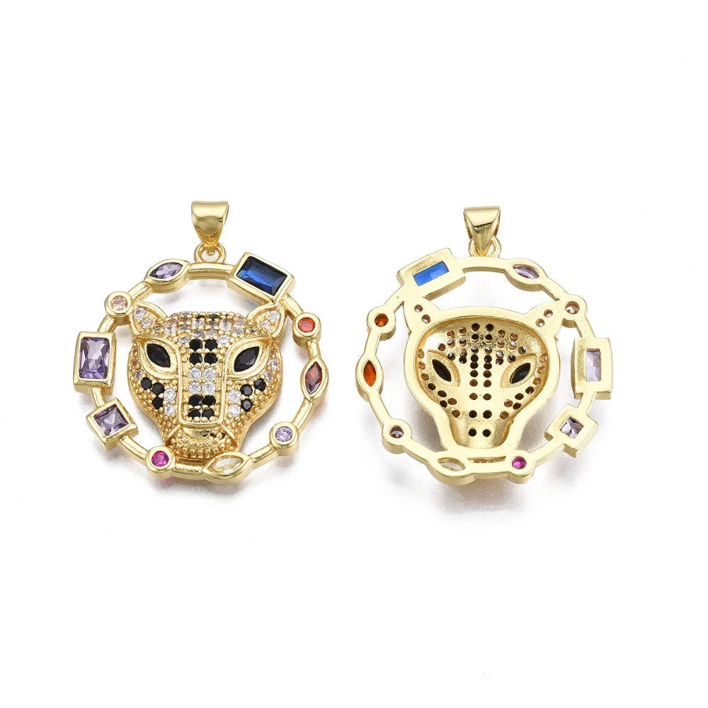 Collier et pendentif femme Panthère Dorée Cristaux Multicolores - Acier inoxydable - Choix chaine et pendentif seul - Cadeau félin Zircon