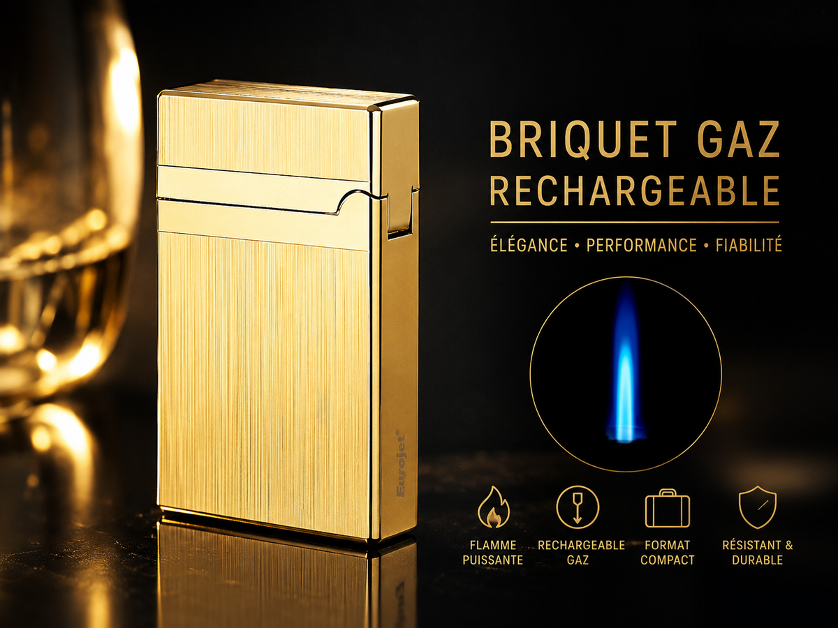 Briquet Tempête Gaz Personnalisé Gravé Or – Briquet Rechargeable Luxe – Gravure Prénom, Initiales, Texte ou Motif – Cadeau Homme Femme