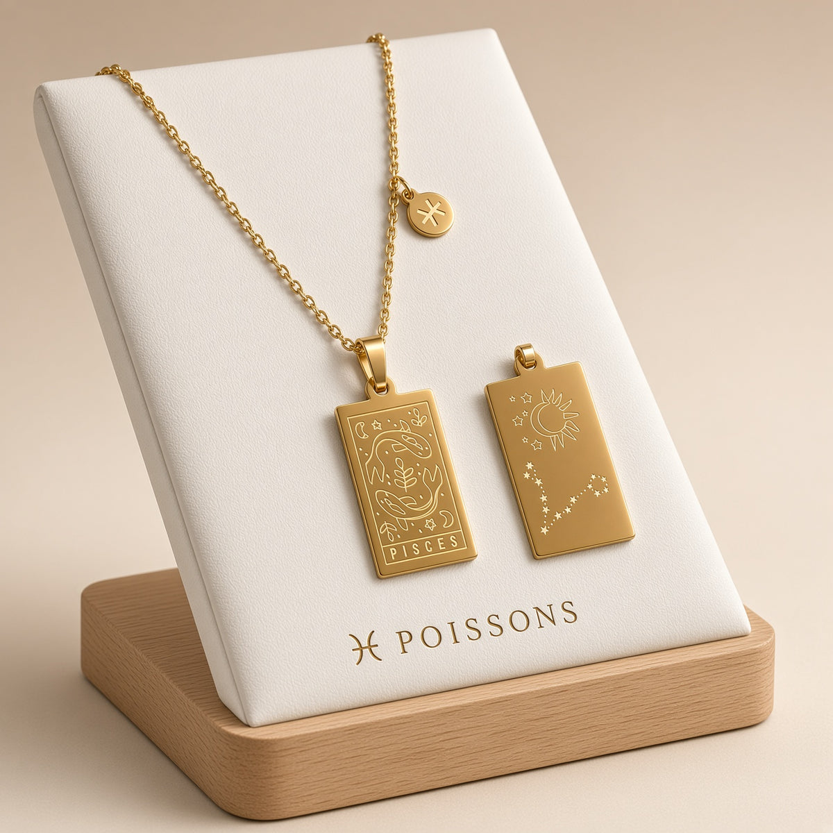 Collier Signe Poissons Acier Inoxydable Plaqué Or – Médaille + Charm – Cadeau anniversaire idéal