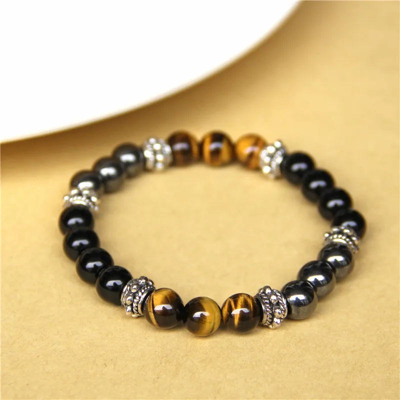 Bracelet Double Pierre : Œil de Tigre & Onyx Noir