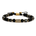 Bracelet Mixte Onyx Noir & Hématite – Accents Dorés Zircon