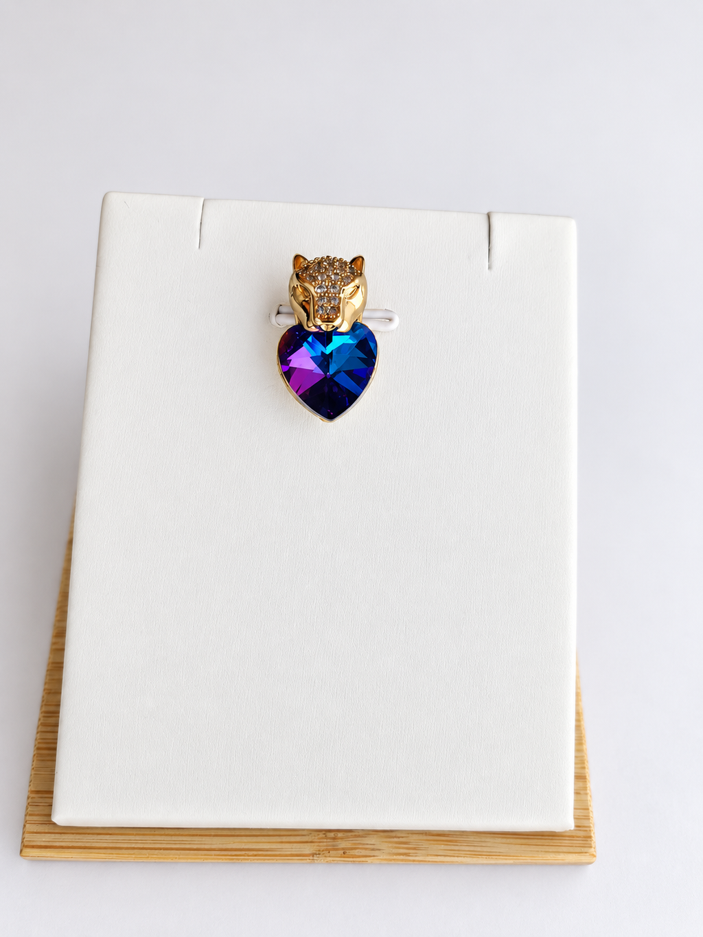 Collier et Pendentif Tête de Panthère Cœur Zircon – Acier Inoxydable Plaqué Or 45+5 cm
