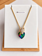 Collier et Pendentif Tête de Panthère Cœur Zircon – Acier Inoxydable Plaqué Or 45+5 cm