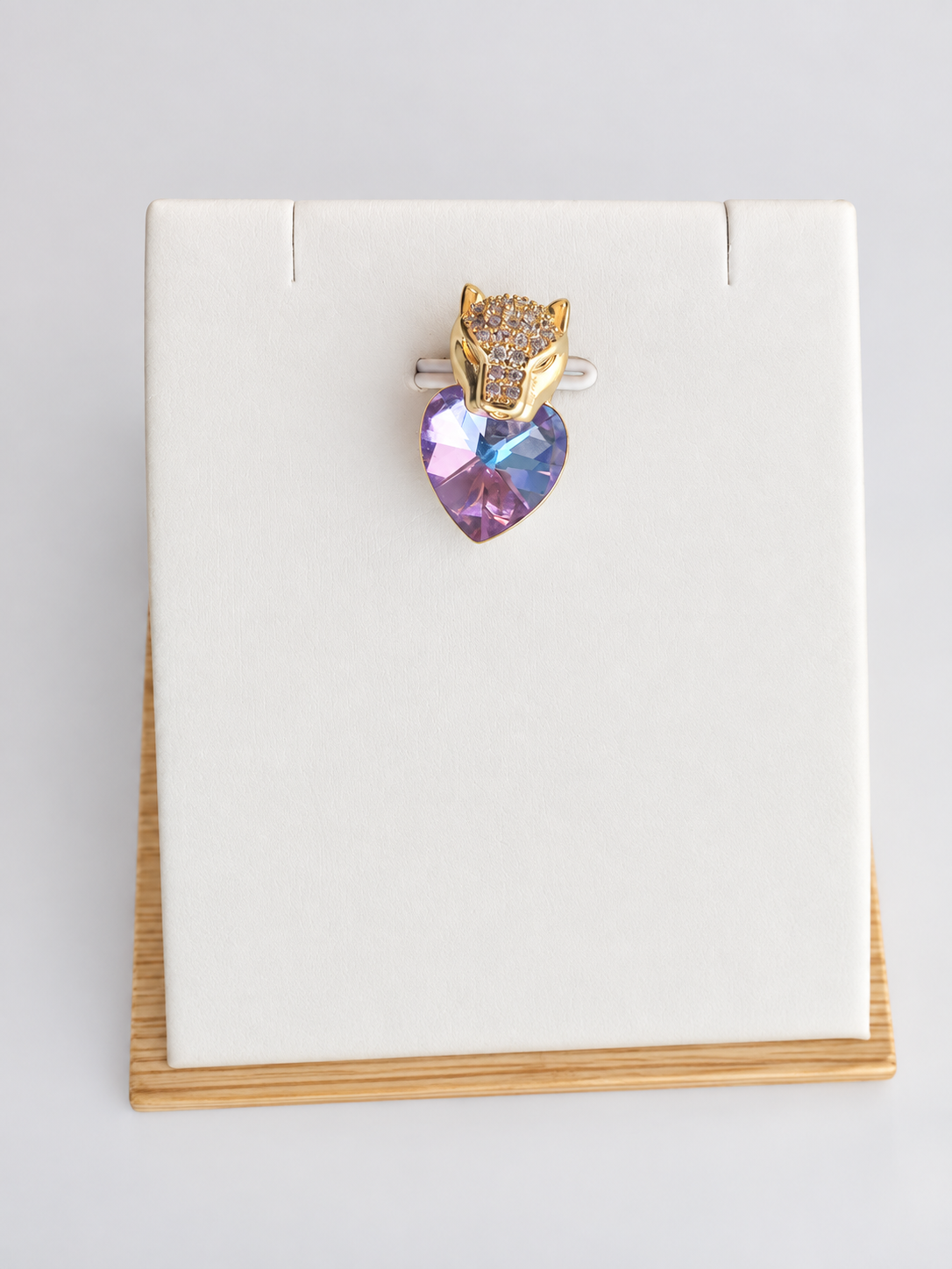 Collier et Pendentif Tête de Panthère Cœur Zircon – Acier Inoxydable Plaqué Or 45+5 cm