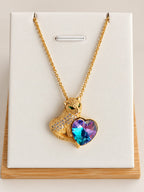 Collier et Pendentif Panthère Cœur Zircon – Acier Inoxydable Plaqué Or 45+5 cm