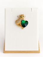 Collier et Pendentif Panthère Cœur Zircon – Acier Inoxydable Plaqué Or 45+5 cm