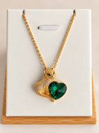 Collier et Pendentif Panthère Cœur Zircon – Acier Inoxydable Plaqué Or 45+5 cm