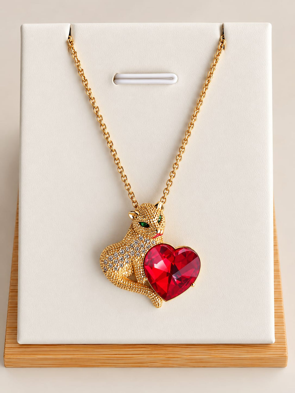 Collier et Pendentif Panthère Cœur Zircon – Acier Inoxydable Plaqué Or 45+5 cm