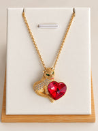 Collier et Pendentif Panthère Cœur Zircon – Acier Inoxydable Plaqué Or 45+5 cm