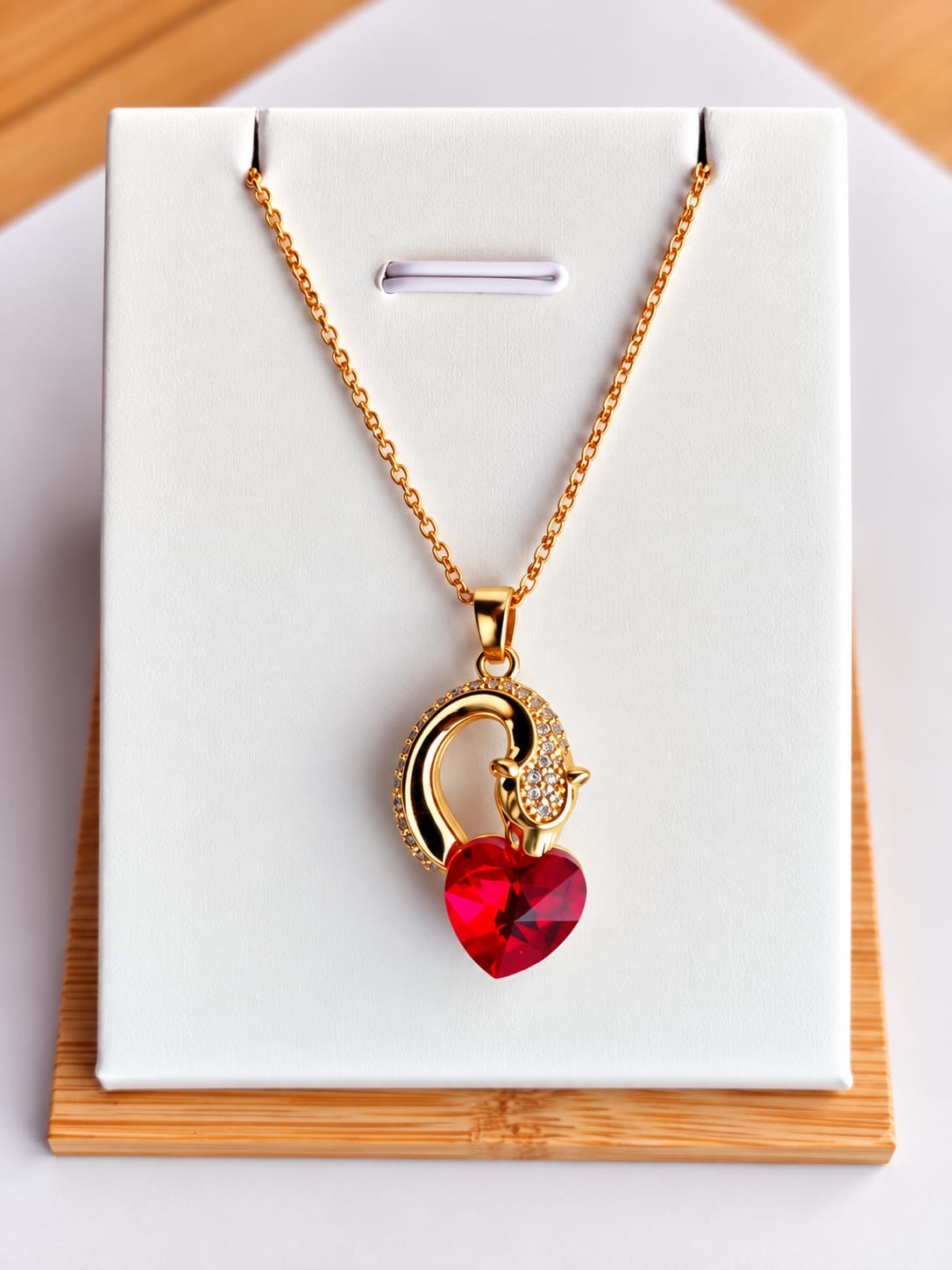 Collier Panthère Enlacé Coloré – Cœur Zircon Acier Inoxydable Plaqué Or 45+5 cm, Couleur au Choix