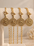 Collier et Pendentif Signe Astrologique Plaqué Or | Zodiaque Gravure Personnalisée Verso | Chaîne Paperclip Toggle | Cadeau