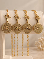 Collier et Pendentif Signe Astrologique Plaqué Or | Zodiaque Gravure Personnalisée Verso | Chaîne Paperclip Toggle | Cadeau