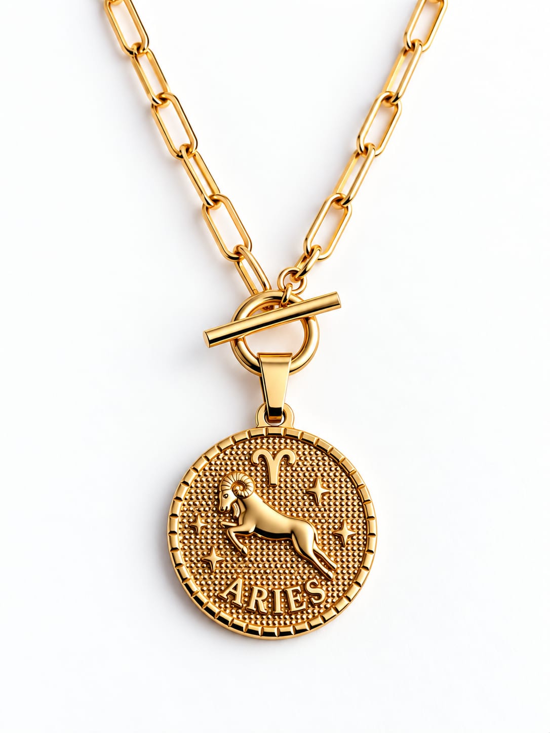 Collier et Pendentif Signe Astrologique Plaqué Or | Zodiaque Gravure Personnalisée Verso | Chaîne Paperclip Toggle | Cadeau