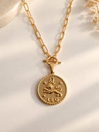 Collier et Pendentif Signe Astrologique Plaqué Or | Zodiaque Gravure Personnalisée Verso | Chaîne Paperclip Toggle | Cadeau