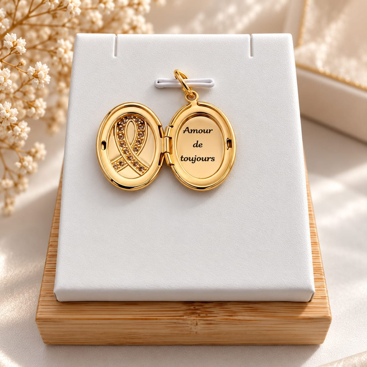 Pendentif Médaillon Personnalisé Gravé – Acier Inoxydable Plaqué Or – Médaillon Photo & Message – Bijou Cadeau souvenir Femme Homme mixte