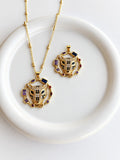 Collier et pendentif femme Panthère Dorée Cristaux Multicolores - Acier inoxydable - Choix chaine et pendentif seul - Cadeau félin Zircon