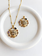 Collier et pendentif femme Panthère Dorée Cristaux Multicolores - Acier inoxydable - Choix chaine et pendentif seul - Cadeau félin Zircon