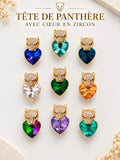 Collier et Pendentif Tête de Panthère Cœur Zircon – Acier Inoxydable Plaqué Or 45+5 cm