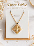 Collier et Pendentif Pureté Divine – Médaille Saint Benoît Perles, Acier Inoxydable Plaqué Or 45+5 cm