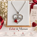 Collier et Pendentif Éclat de Maman – Cœur MOM Zircon Rouge, Acier Inoxydable 45+5 cm