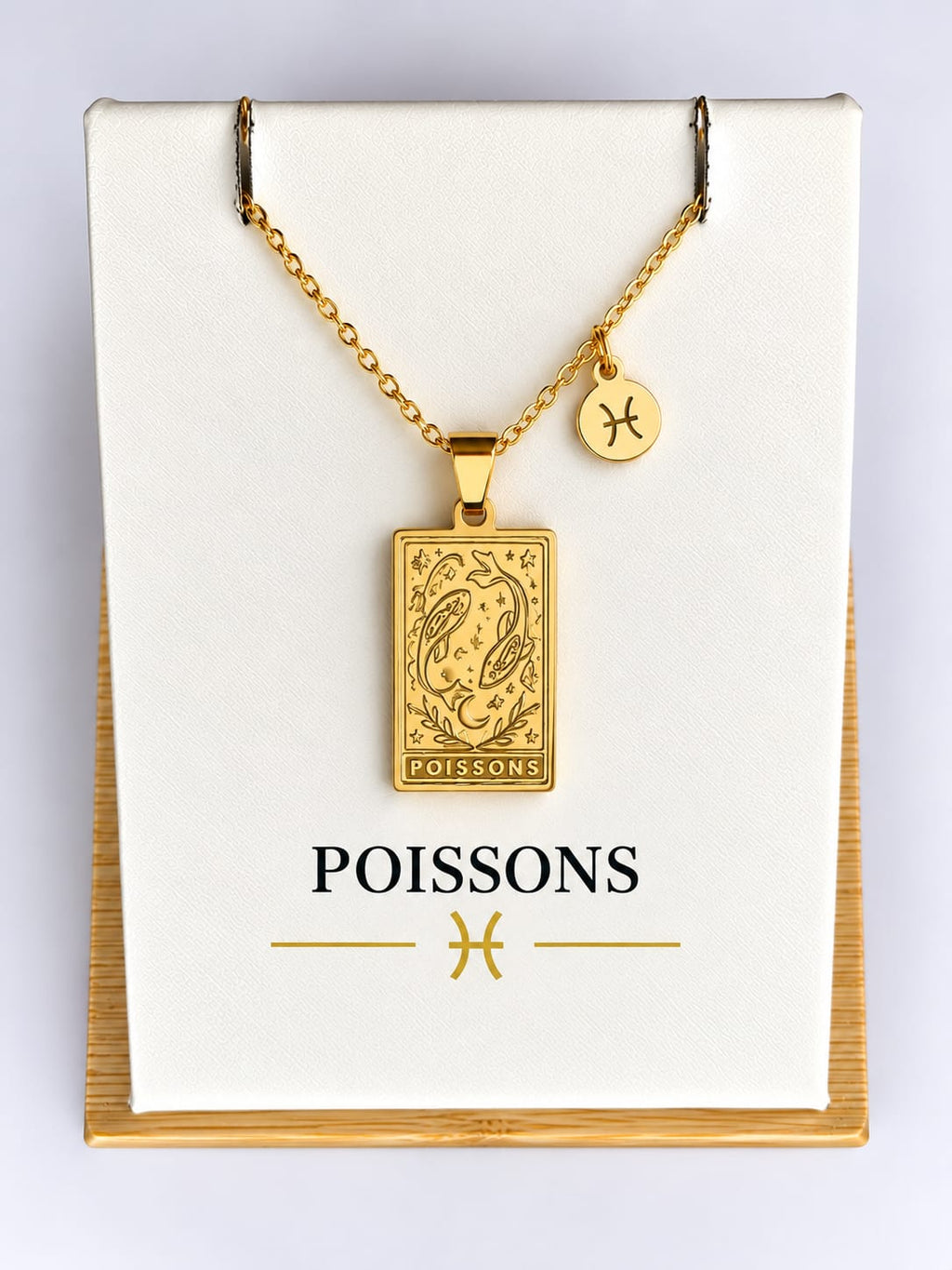 Collier Signe Poissons Acier Inoxydable Plaqué Or – Médaille + Charm – Cadeau anniversaire idéal