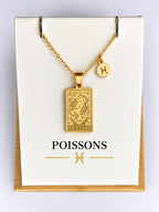 Collier Signe Poissons Acier Inoxydable Plaqué Or – Médaille + Charm – Cadeau anniversaire idéal
