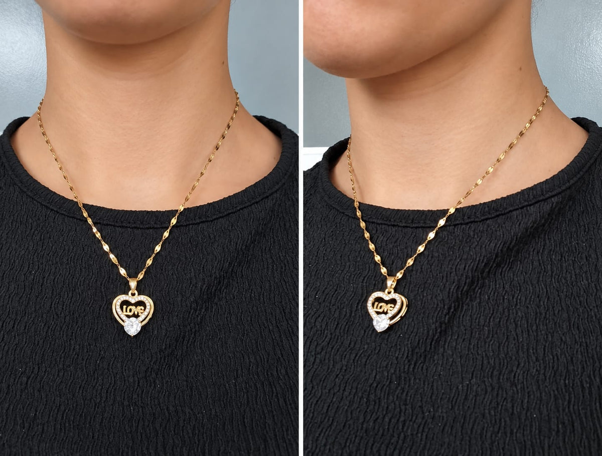 Collier et pendentif Cœur LOVE Doré – Acier Inoxydable & Zirconium