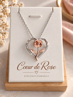 Collier et pendentif Cœur & Rose Bicolore – Argent & Or Rose – Élégance Romantique