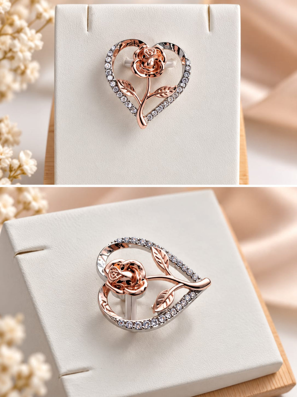 Collier et pendentif Cœur & Rose Bicolore – Argent & Or Rose – Élégance Romantique