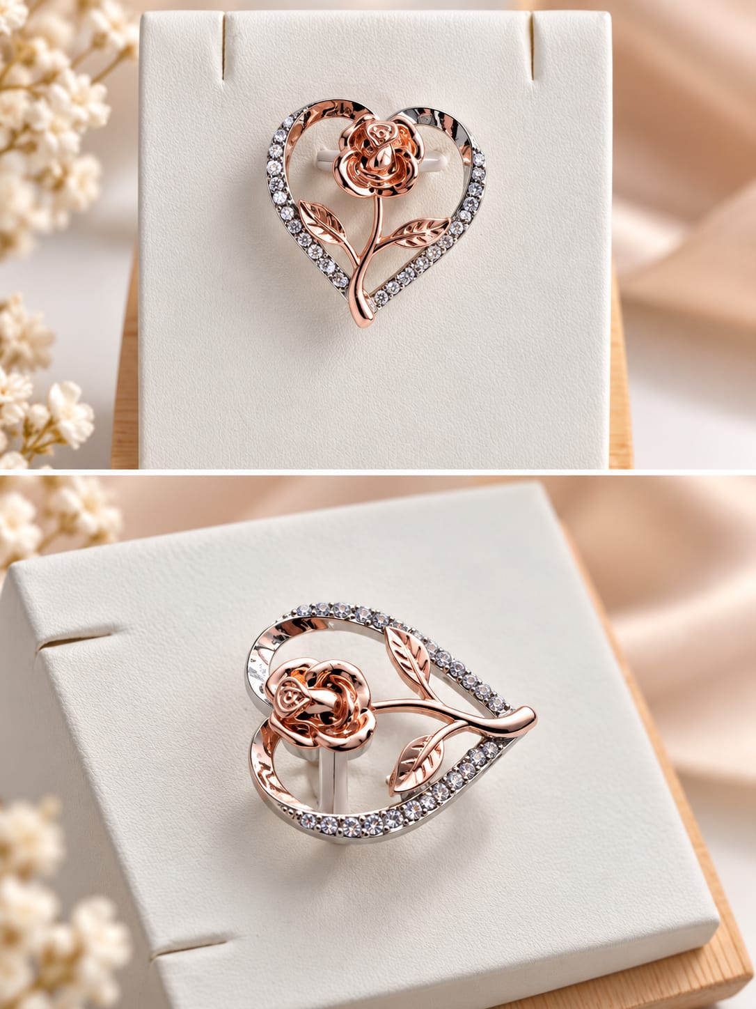 Collier et pendentif Cœur & Rose Bicolore – Argent & Or Rose – Élégance Romantique