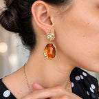 Boucles d’Oreilles Pendantes Ambre Chic – Pierre Ambrée Or Organique