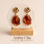 Boucles d’Oreilles Pendantes Ambre Chic – Pierre Ambrée Or Organique