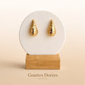 Puces Gouttes Dorées Or Texturé – Boucles d’Oreilles Goutte Martelée