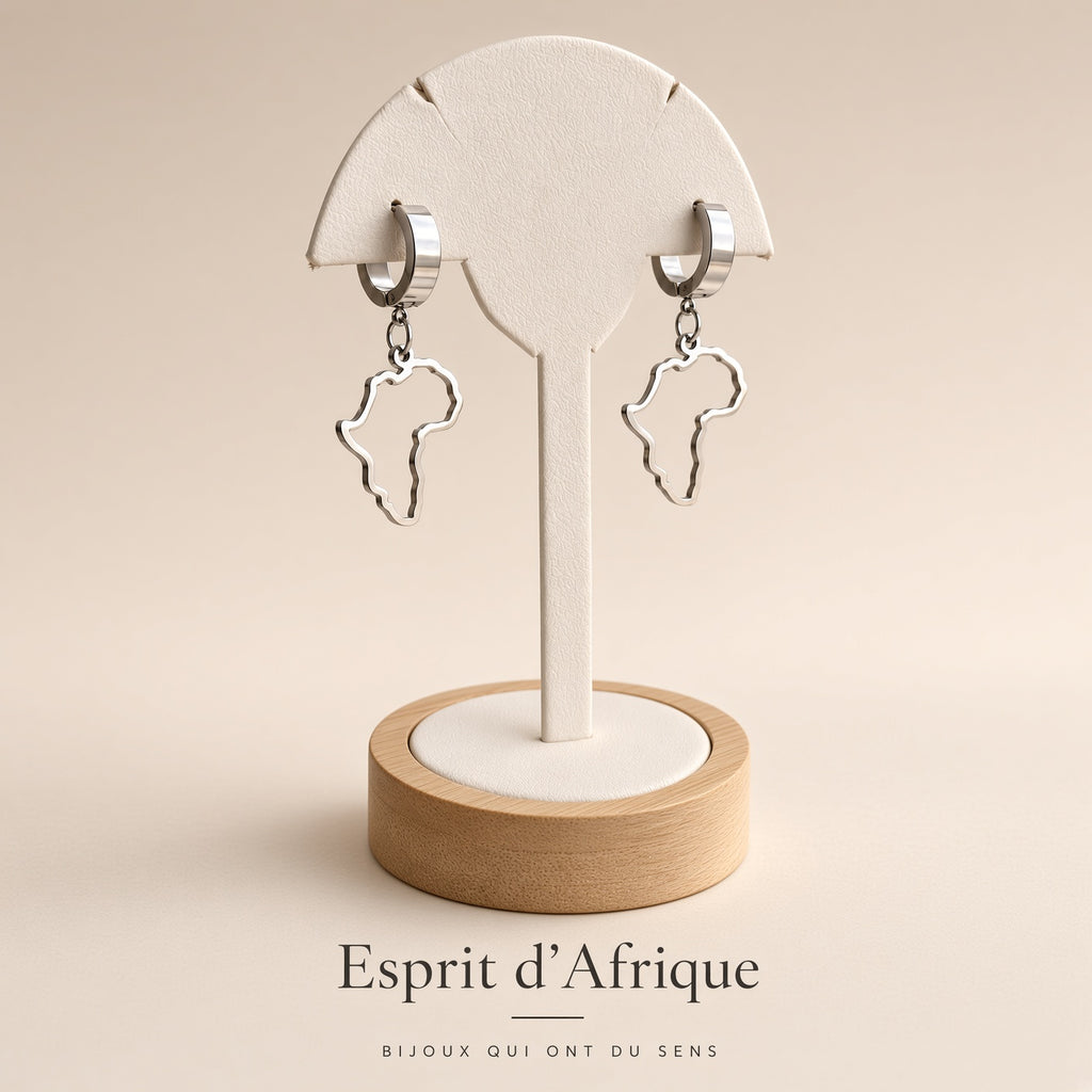 Créoles Pendantes Carte Afrique Esprit d’Afrique – Boucles d’Oreilles Argentées