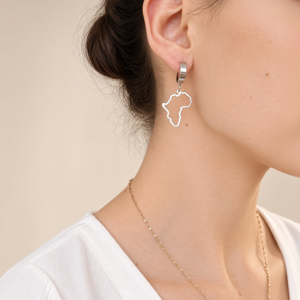 Créoles Pendantes Carte Afrique Esprit d’Afrique – Boucles d’Oreilles Argentées