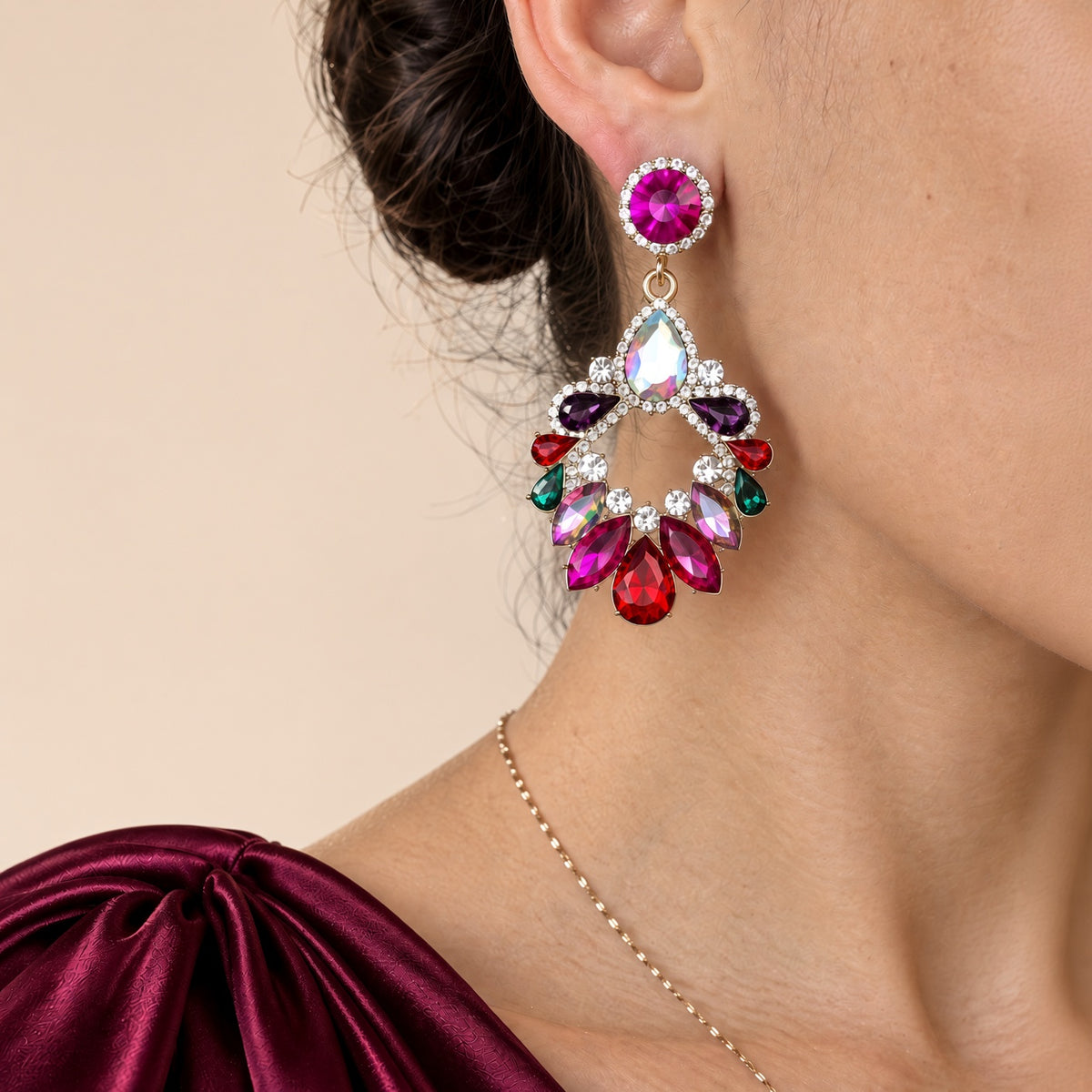 Boucles d’Oreilles Chandelier Multicolores Jardin Royal – Cristaux Colorés Or