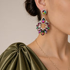 Boucles d’Oreilles Chandelier Irisées Aurore Bohème – Cristaux Rainbow Or