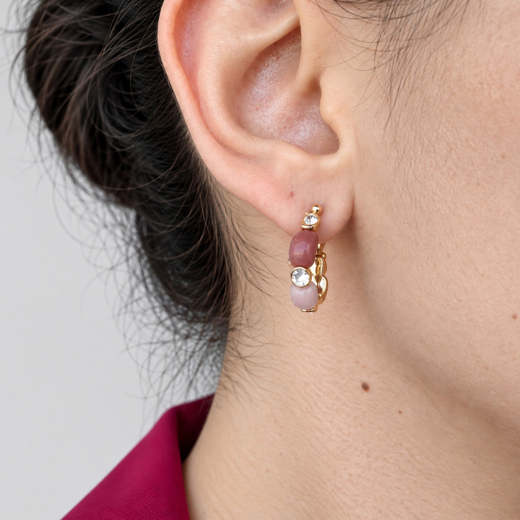 Créoles Or Éclat Poudré – Boucles d’Oreilles Mauve & Cristaux