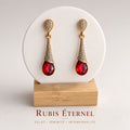 Boucles d’Oreilles Pendantes Rubis Éternel – Goutte Rouge Or & Strass