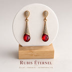 Boucles d’Oreilles Pendantes Rubis Éternel – Goutte Rouge Or & Strass