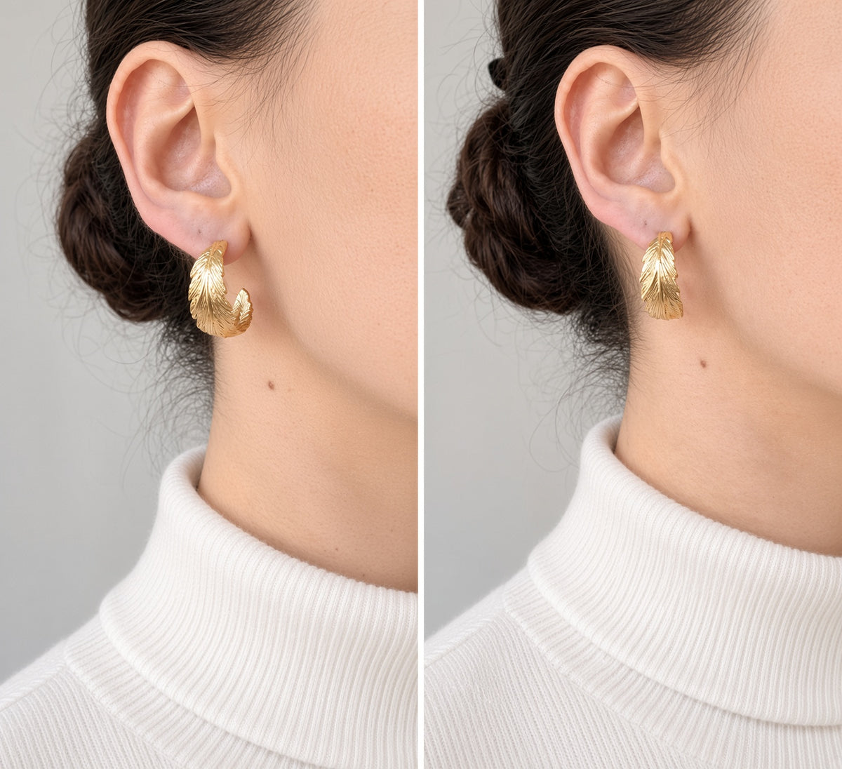 Créoles Plume Or Plume d’Or – Boucles d’Oreilles Feuille Élégance Naturelle