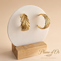 Créoles Plume Or Plume d’Or – Boucles d’Oreilles Feuille Élégance Naturelle