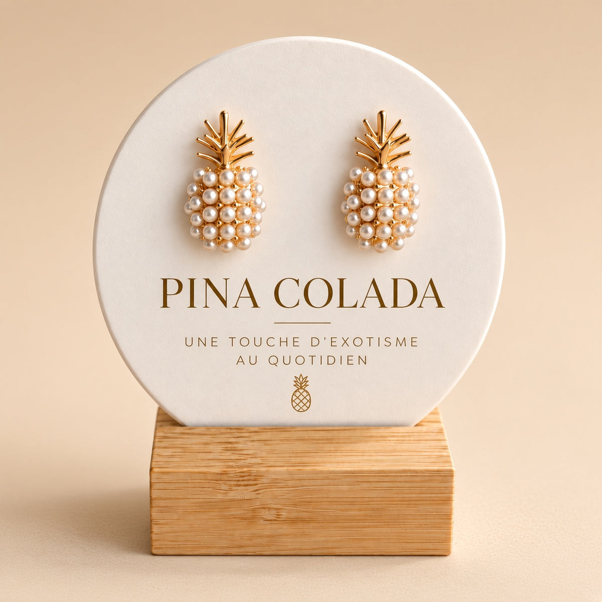 Boucles d’Oreilles Ananas Perles Pina Colada – Bijoux Exotiques Or & Perles