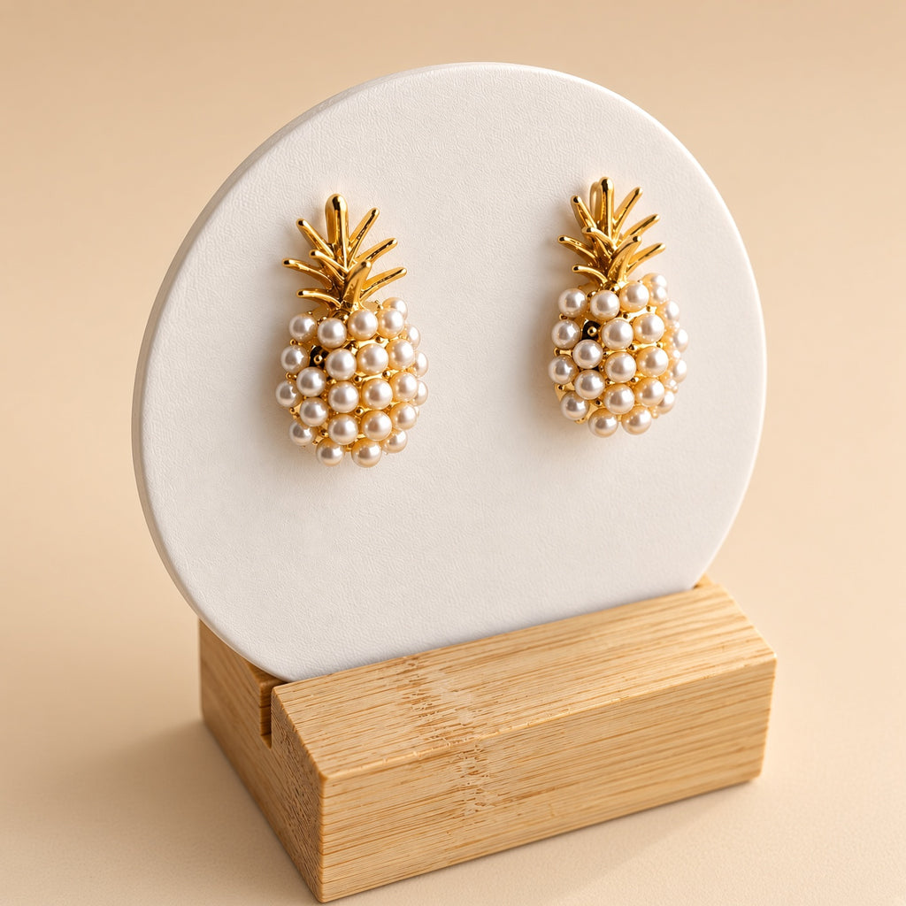 Boucles d’Oreilles Ananas Perles Pina Colada – Bijoux Exotiques Or & Perles