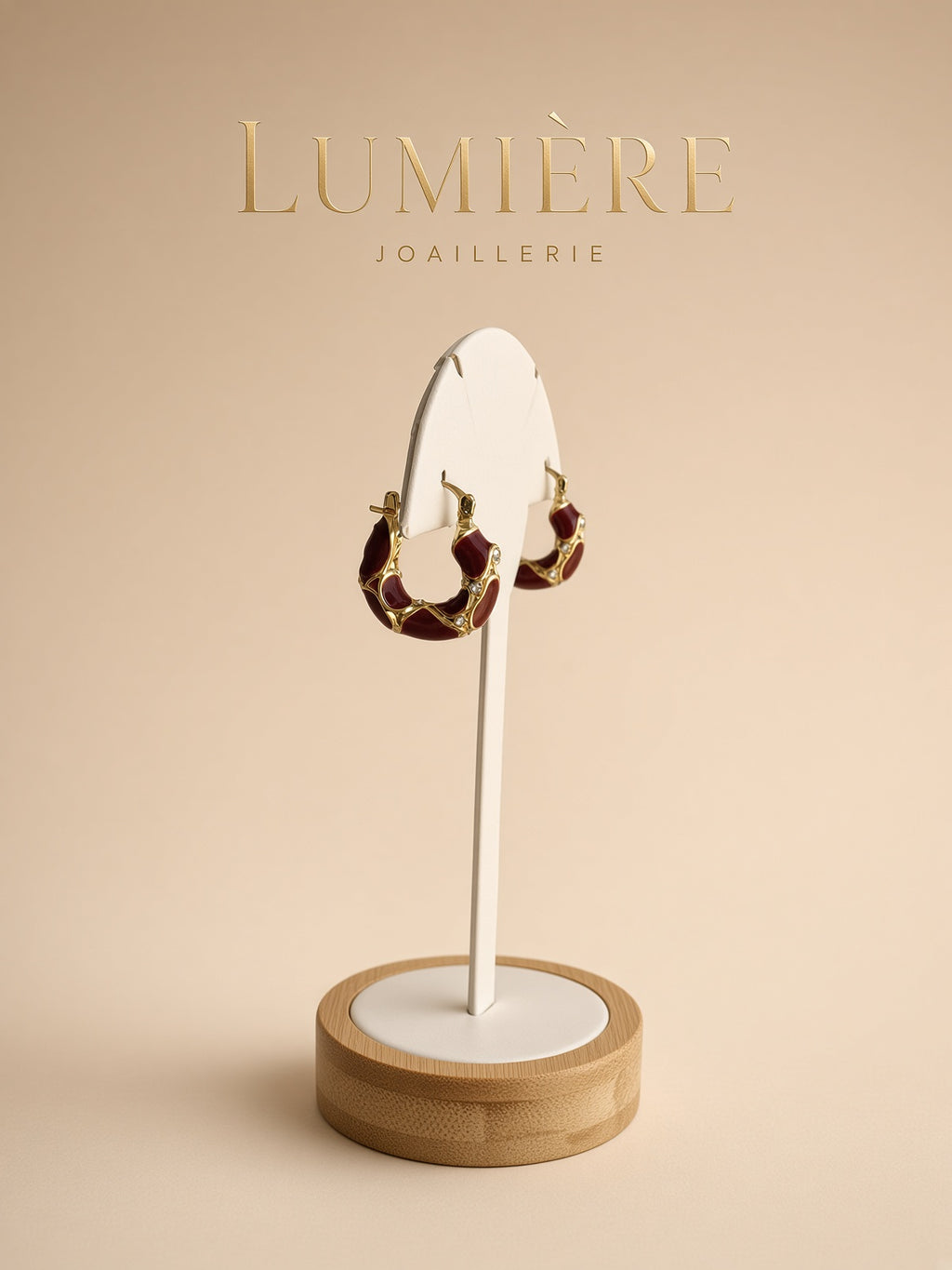 Créoles Or & Bordeaux Lumière Joaillerie – Boucles d’Oreilles Émail Rouge