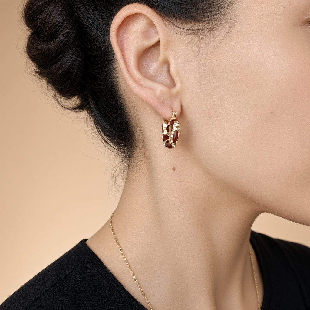 Créoles Or & Bordeaux Lumière Joaillerie – Boucles d’Oreilles Émail Rouge