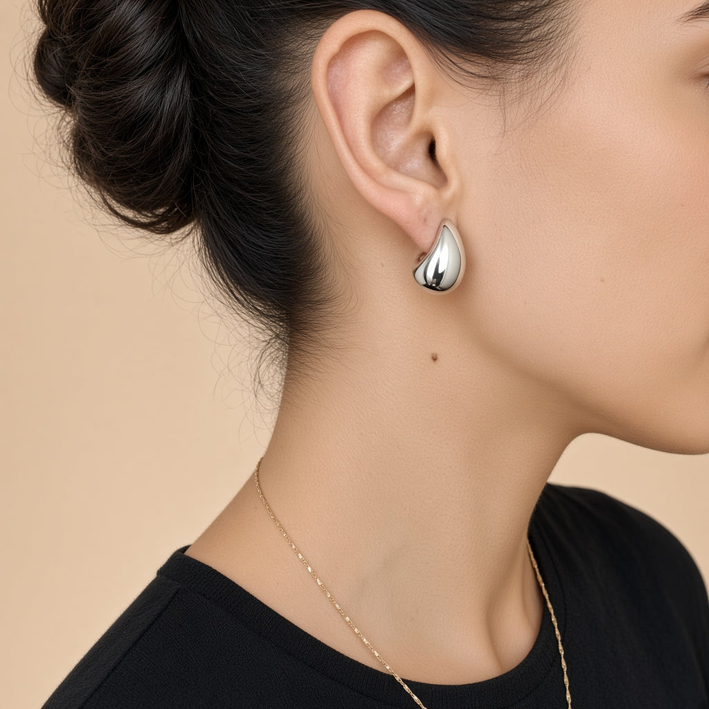 Puces Goutte Argent Poli Larme d’Argent – Boucles d’Oreilles Miroir